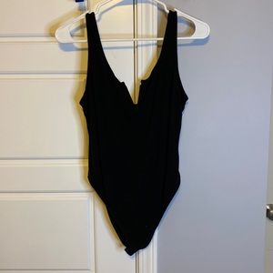 Notch Neck Solid Form Fitted Bodysuit